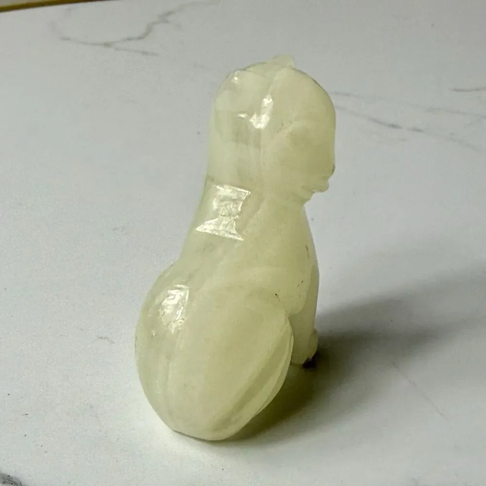 Vtg Polished Alabaster Jade Color Cat Figurine Small Translucent Stone Carving